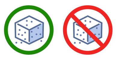 Green circle with sugar cube Indicates the presence of sugar in the product or recipe. Red circle with a line through sugar cube,Indicates the absence of added sugar or that the product is sugar free. vector