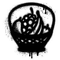 Wicker basket with fruits in graffiti style. vector