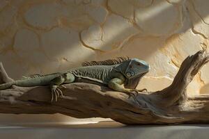 A large green lizard sitting on a branch photo