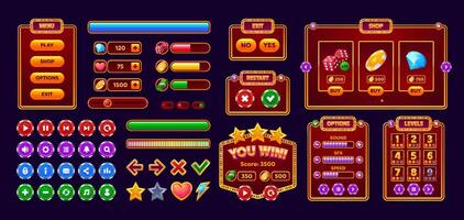 Casino gambling game interface, ui buttons vector