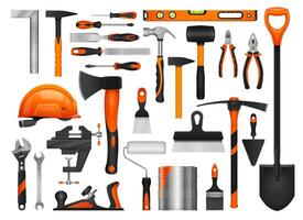 Construction diy tools set, 3d repair instruments. vector