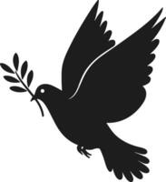 Peace Dove with Olive Branch Silhouette - Symbol of Hope and Unity Art vector