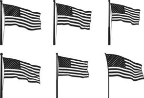 Set of American Flag Silhouette Illustrations in Various Waving Styles vector
