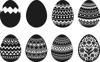Black Decorative Easter Eggs Set - Geometric and Ornamental Patterns vector
