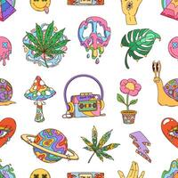 Retro hippie groovy symbols seamless y2k pattern vector