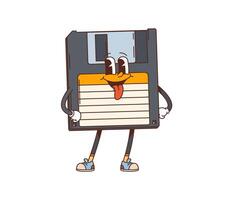 Cartoon retro groovy floppy disk funny character vector