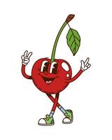 Groovy hippie cherry berry character posing vector