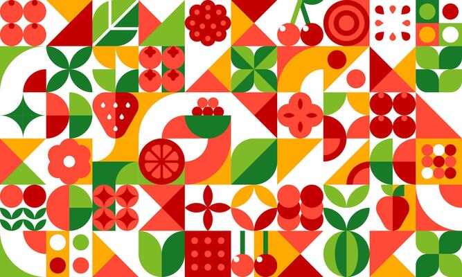 Berry fruits geometric pattern, food background
