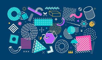 90s retro shapes background, pop art pattern vector