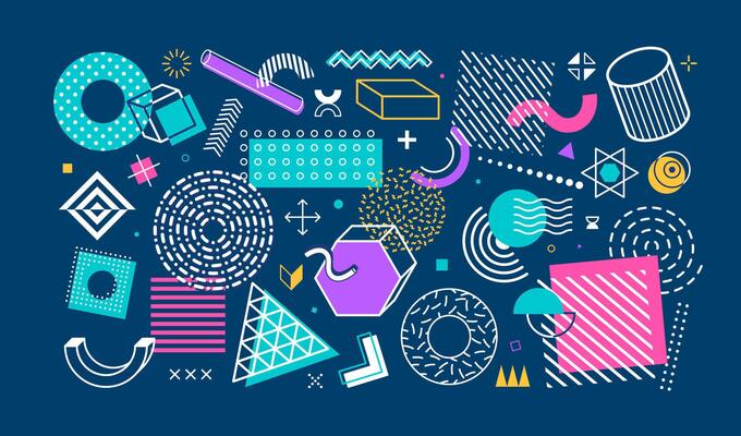 90s retro shapes background, pop art pattern