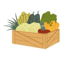 Wooden crate filled with assorted vegetables crop vector