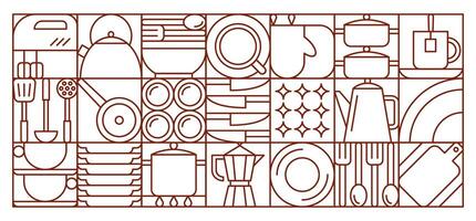 Kitchenware geometric line art pattern vector