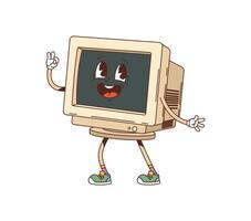 Cartoon retro groovy computer display character vector