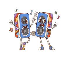 Cartoon groovy computer retro speakers characters vector