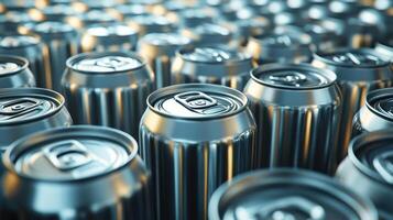 Metal cans arranged in neat rows ready for distribution at a beverage facility photo