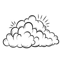 Simple black and white cloud illustration with light rays design element vector
