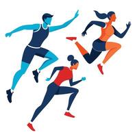 Diverse group of runners sprinting forward energetic athletes in motion illustration vector