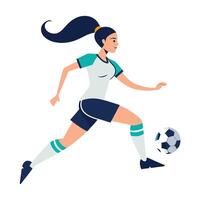 Energetic female soccer player dribbling ball in illustration ready for the game vector