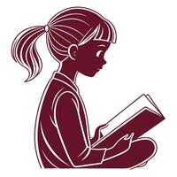 Young girl reading a book in silhouette illustration education concept vector