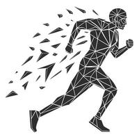 Geometric athlete in motion abstract runner with polygonal design and speed effect vector