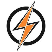 Orange lightning bolt icon encased in circle power symbol high voltage concept vector