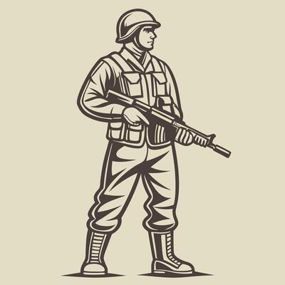 Military soldier armed with assault rifle in uniform illustration