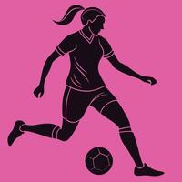 Silhouette of a woman soccer player kicking a ball on pink background vector