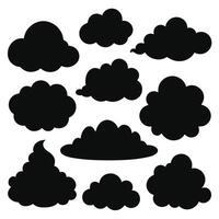 Various black cloud silhouettes against white background in simple art vector