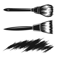 Two paint brushes and black paint stroke design elements on white background vector