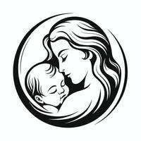 Silhouette of a mother embracing her baby in a circle frame vector