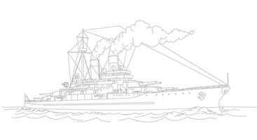 A drawing of a battleship in the ocean vector