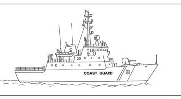 A coloring page of a coast guard boat vector