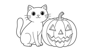 A cat and pumpkin coloring page vector