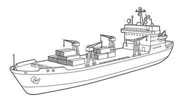 A drawing of a cargo ship with cargo containers vector