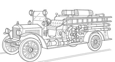 An old fire engine coloring page vector