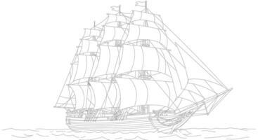 A drawing of a sailing ship on the ocean vector