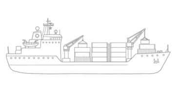 A line drawing of a cargo ship vector