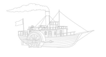 A drawing of a steamboat with smoke coming out of the chimney vector