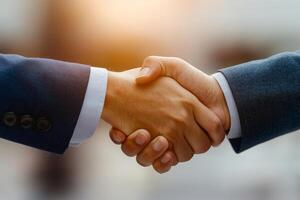 Handshake symbolizing agreement and partnership in business. photo