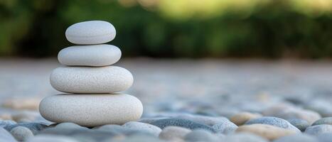 Stacked pebbles on a smooth surface creating a calming scene. photo