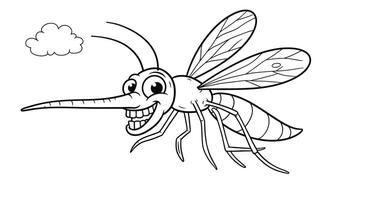 Humorous cartoon mosquito bug line art drawing for children educational coloring activity project vector