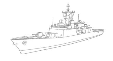 A drawing of a navy ship on a white background vector