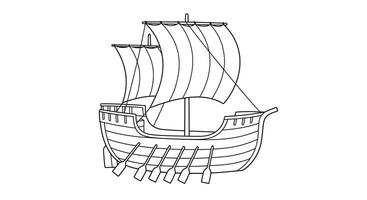 A drawing of a ship with sails vector