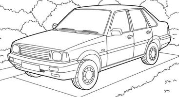 A car coloring page with the car parked on the road vector