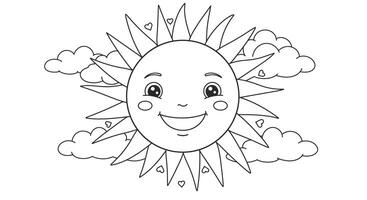 A coloring page with a smiling sun vector