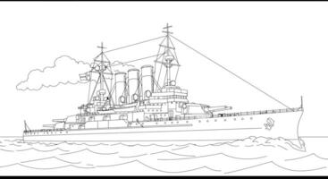 A coloring page of a battleship in the ocean vector