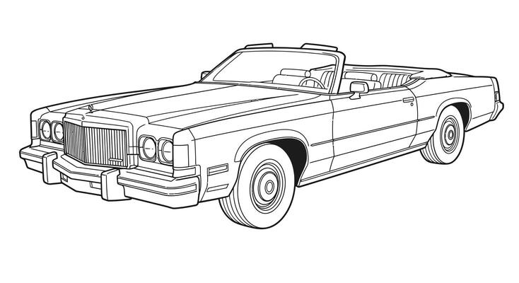 A drawing of a classic car