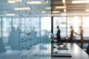 Business meeting in a modern office with a glass wall and silhouettes. photo