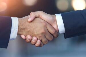 Handshake symbolizing agreement and partnership in a business setting. photo