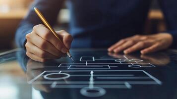 Professional hand drawing diagrams on a digital tablet. photo
